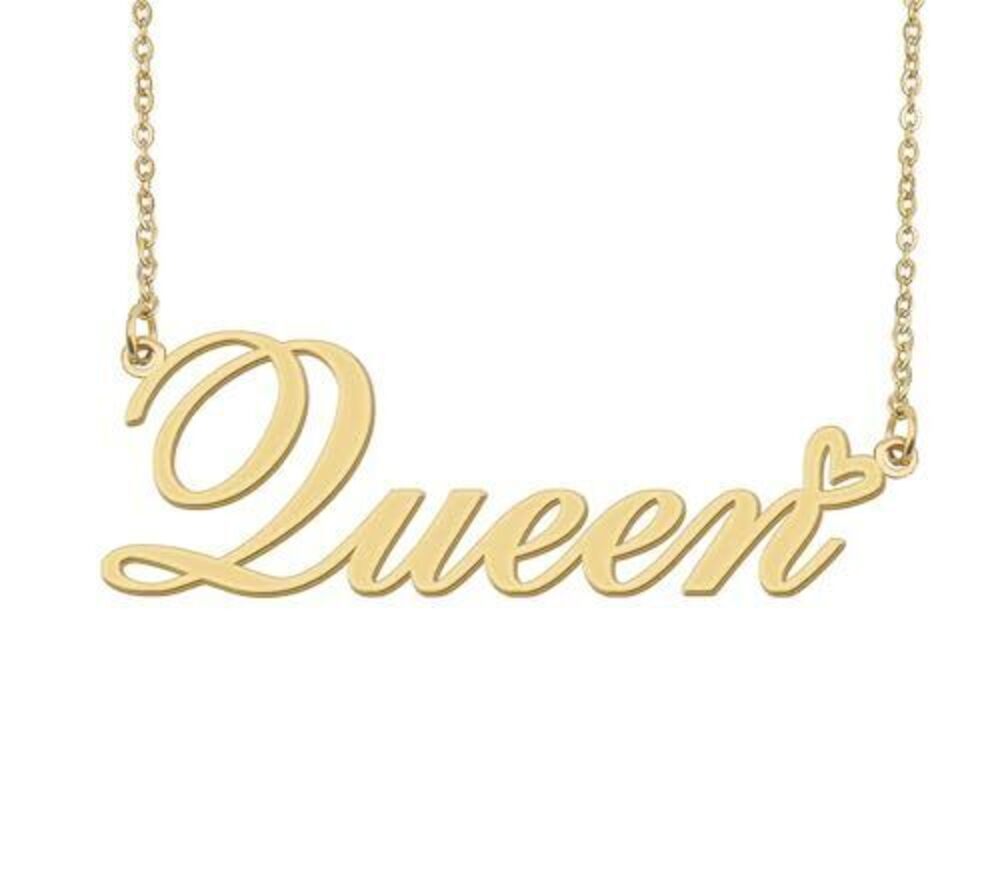 6566 Queen Name Necklace Heart Charm Pendant 18k Gold Plated Stainless